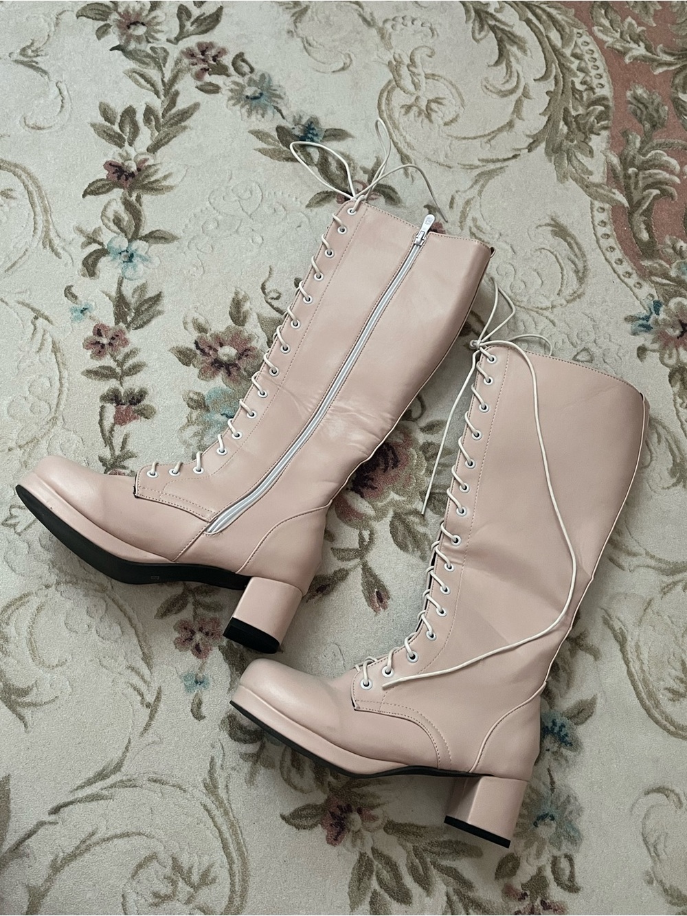 Women’s Lace-Up Knee Boots in Blush Pink - Fashion Boot